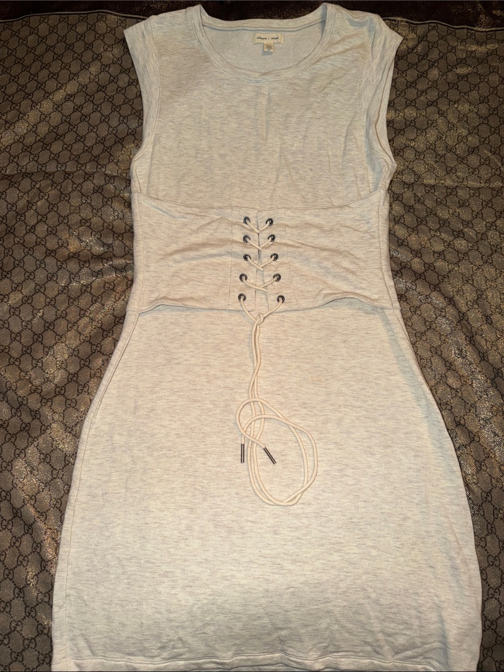 silence + noise Light Gray Lace-Up Waist Tank Dress